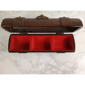 Vintage Avon 3 Sections Log Jewelry Box Treasure Chest Red Velvet Trinket Holder